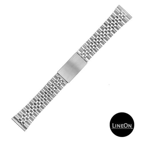 Image of Lineon 20mm deployant clasp Lock JUBILEE Style Semi Solid Stainless Steel Chain Strap Competible With Any 20mm Vintage Watch with Tool & Pins (Includes)