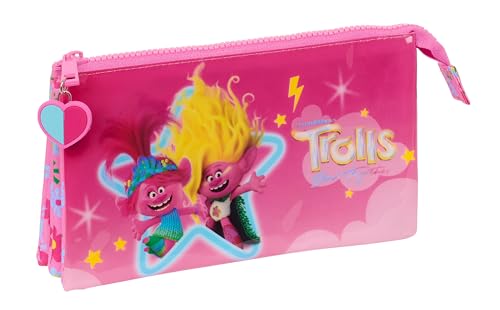 Safta Trolls 3 trousse d'école robuste avec grand compartiment pour crayons et feutres