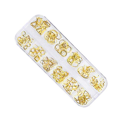 Aysekone 1 Boxed 12 Grids Gold 3D Alloy Metal Nail Rivets Charms Nail Studs Nail Ornament Geometric Circle Oval Heart Triangle Moon Square Shaped Nail Art Decorations