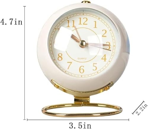Image of Alarm Clock Analog Table Clock with Twin Bell Design and Numbered Dial, Desktop Timepiece (Retro Metal Desk Clock White)