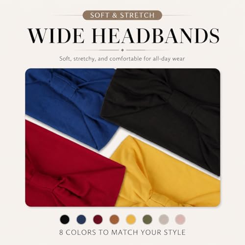 Image of Kahanaa 4 Pcs Wide Headbands for Women Soft Stretchy Turban Headband Hair bands Head Bands Hair Wraps With Twisted Knots for Yoga Workout