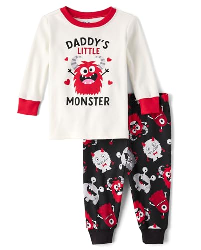 The Childrens Place Baby Boys and Toddler Long Sleeve Top and Pants Snug Fit 100% Cotton 2 Piece Pajama Set Daddys Monster 4 Years