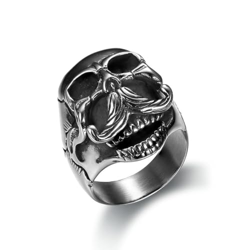 fycouyee Personnalité vintage moustache humanoïde bague en acier inoxydable barbe crâne bague homme