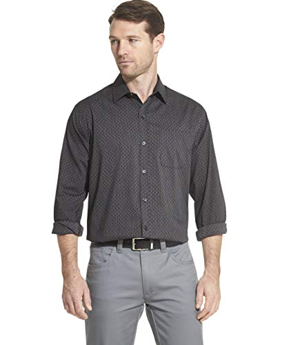 Van Heusen mens Traveler Stretch Long Sleeve (Discontinued By Manufacturer) Button Down Shirt, Dark Grey Black, Small US