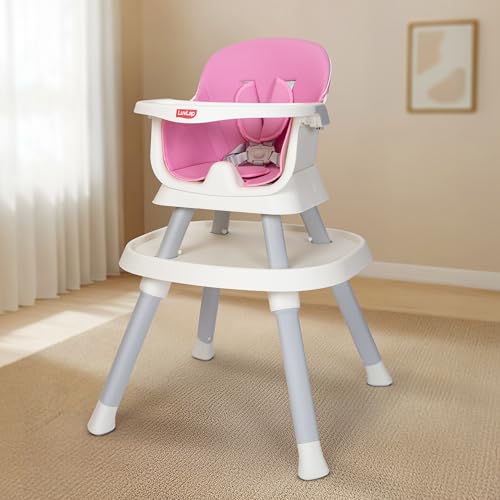 Image of Luvlap Imperial 6in1 Baby High Chair with Learning Table & Stool, Booster Chair with Food Tray, 5 Point Harness, Foldable and Compact Travel Friendly, Baby Chair for 6 to 48 Month, Lightweight, Pink