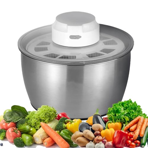 Centrifuga per Insalata Elettrica, Centrifuga per Insalata in Acciaio Inossidabile da 5 Litri, Ricaricabile Tramite USB, Avvio Touch, Regolazione A Due velocità, Lavafrutta per Verdure, per Insalata
