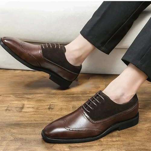 Classic Lace-up Formal Tuxedo Shoes Oxford Dress Shoes for Men Lace Up Nubuck Leather Square Toe Patchwork Wing tip Low Top Anti-Slip Slip Resistant Block Heel Party Formal Shoes3