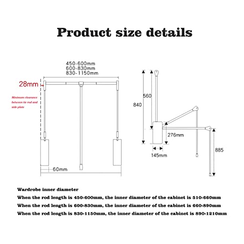 Tringle de penderie relevable et réglable avec mécanisme hydraulique robuste - 3