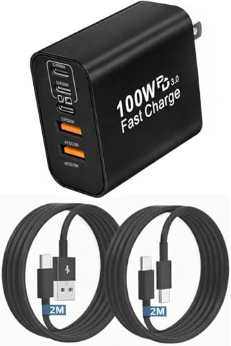 タイプc 充電器 USB Type-C 合計 PD100W 急速充電 GaNIII技術対応 USB-A & Type-C コンセント式電源アダプター 搭載 MacBook//Surface/iPad/PC/iPhone 17air/pro max/16/15/14/13/SE3 Android/タブレット (b黒2m2m, 100w)の商品画像（Amazon）