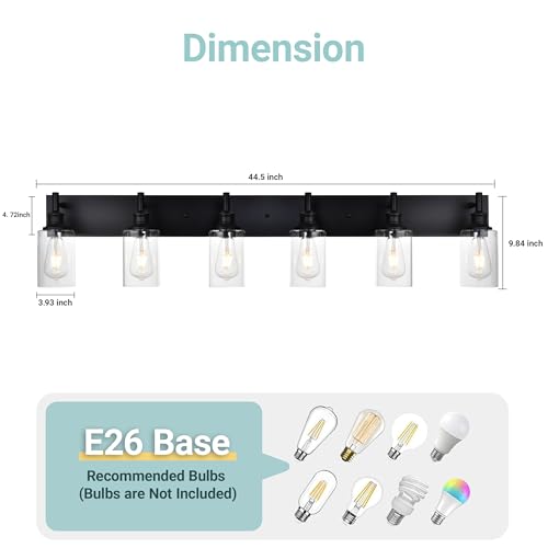 Image of 6 Light Bathroom Vanity Lights - Black Bathroom Lighting Fixtures Over Mirror with Clear Glass Shades, Modern Farmhouse Wall Sconces Lighting Vanity Fixture