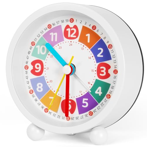 OSDUE Reloj Despertador Analógico Silencioso Sin Tictac, Despertador Infantil, 3.5 Inch Retro Clock Educativo, para para niños Ajuste de 3 Botones, para Comienzos Escolares