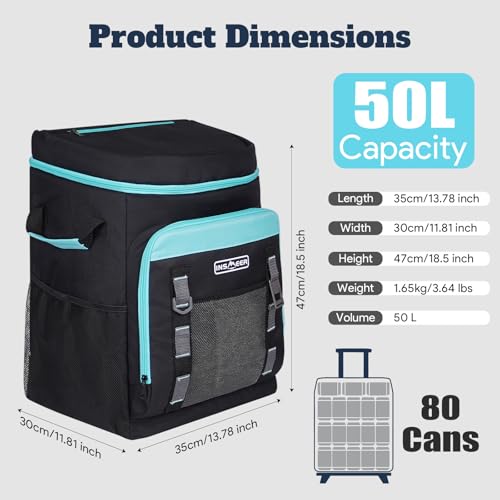 Image of INSMEER Cooler with Wheels and Handle, 80 Cans /50L Rolling Cooler, Portable Soft Sided Cooler with Wheel, 2-in-1 Collapsible Trolley Cart, Large Coolerbag for Grocery Shopping