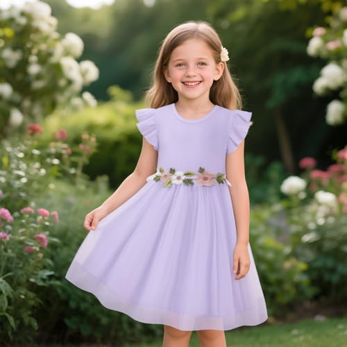 LQSZ Tutu Dress for Little Flower Girl Toddler, Girls Summer Dress Ruffle Sleeve for Princess Birthday Wedding Dance Party Size 2-12 Years2