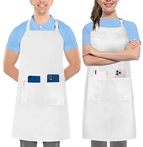 Utopia Kitchen 2 Pack Bib Apron Adjustable with 2 Pockets Water and Oil Resistant Cooking Kitchen Chef Apron for Women Men