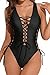 HOLIPICK Women 1 Piece Sexy Lace up Racerback Monokini Plunge Deep V Neck High Leg Cutout Swimsuit Black XL