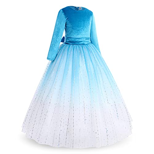 Flower Girl Velvet Floral Gradient Sequins Dress For Kids Wedding Bridesmaid Pageant Communion Party Fall Prom Formal Evening Dance Princess Puffy Tulle Dresses Teal Blue-Gradient 7-8 Years #TOP1