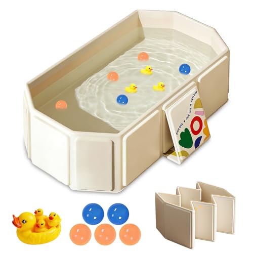 NAVESO Bañera Plegable Bebé, 75 X 45 X 25 cm Bañera Bebe Plegable, Balera Plegable Bebe Grande Con Tapón De Drenaje,Banheira Niño Dobravel Para 0-5 Años(Beige)