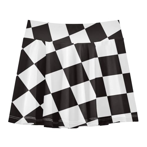 Aflyko Girls Skort Shorts Winning Race Flag Black White Plaid Teens Lightweight Summer Mini Skirt Trendy Summer Bottoms for Dance, Cheerleading, Party, Travel, 11-12T