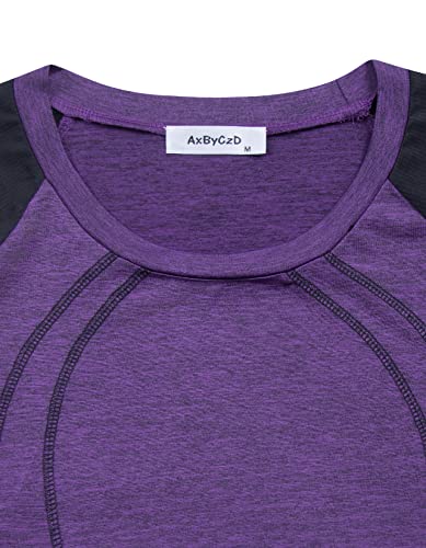 AxByCzD Workout Clothes for Women Short Sleeve Tops Color Block Round Neck Loose Soft Comfort Quick Dry Exercise Hiking Cycling Pilates Aerobics Yoga Activewear Purple XX-Large