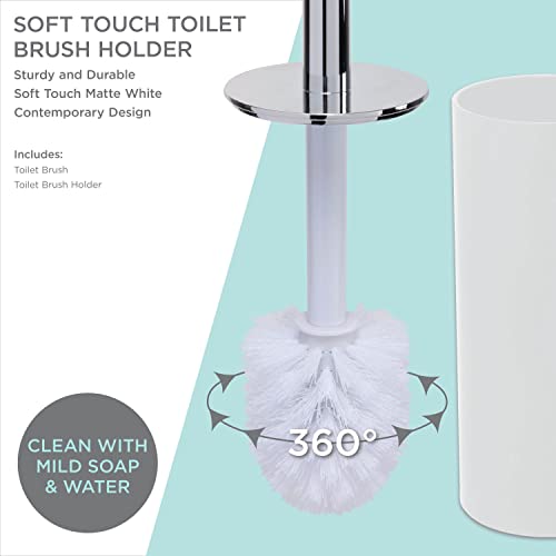 Image of Bath Bliss Soft Touch Toilet Brush and Holder Set | Bathroom Cleaning | Durable 360 Degree Bristle | Discrete Storage | Matte White
