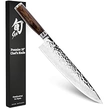 Shun Premier 10" Chefs Knife, Handcrafted Japanese Kitchen Knife for Professional and Home Chefs, VG-MAX Core with Damascus Stainless Steel Cladding, Pakkawood Handle
