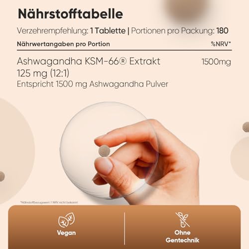 Ashwagandha KSM-66-1500 mg Ashwagandha Extrakt täglich - 5% Withanolide - 6 Monate Vorrat mit 180 vegane Tabletten - 1 Tablette täglich - Indischer Ginseng - Withania Somnifera von WeightWorld