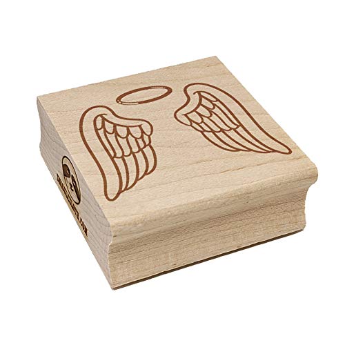 Angel Wings with Halo Square Rubber Stamp for Stamping Crafting - 1.25in Small