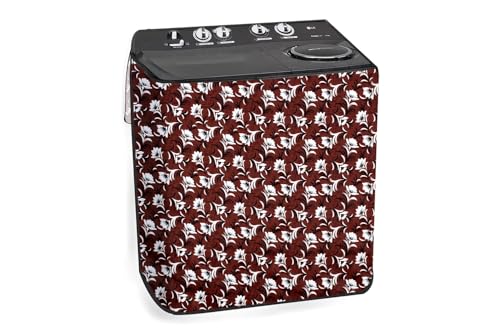 Image of The Furnishing Tree Polyester Waterproof Semi Automatic Washing Machine Cover Suitable for LG 9 Kg, 9.5 Kg & 10 Kg, Dimension DxWxH In Cms: ( 53.3x89x99 ), Floral Pattern Magenta