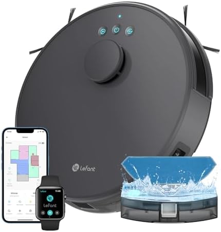 LEFANT M1 Robot Aspirapolvere Lavapavimenti con Mappatura 5500pa,Navigazione Laser dToF, Batteria da 4000mAh,Autonomia 200 min,Aspirapolvere Robot Slim per Pulizia Domestica/Peli Animali,grigio