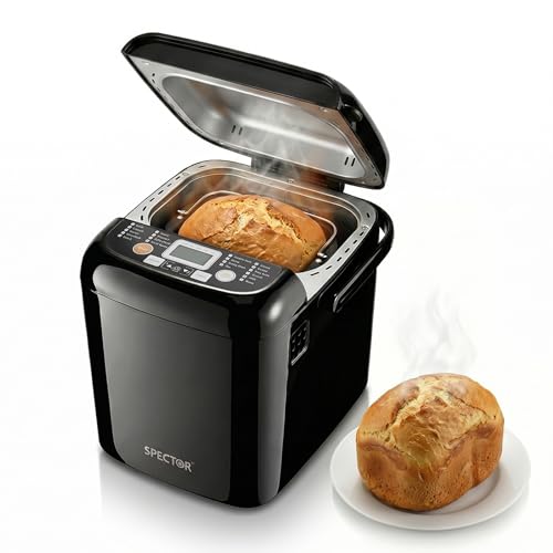 Spector Compact Bread Maker Machine 1.2lb Small Breadmaker with 15-Hour Delay Timer Low Noise DC Motor 3 Crust Settings Non-Stick Pan Gluten-Free Sourdough