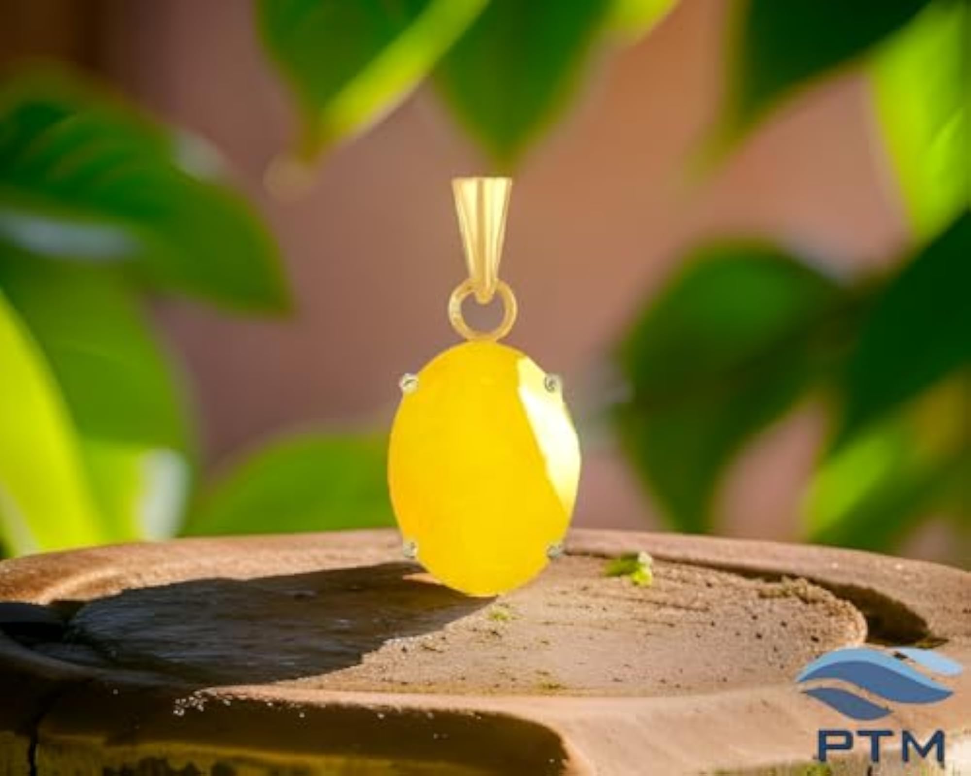 Men's Yellow Sapphire Certified Astrological Gemstone Pendant, Gold Plated
