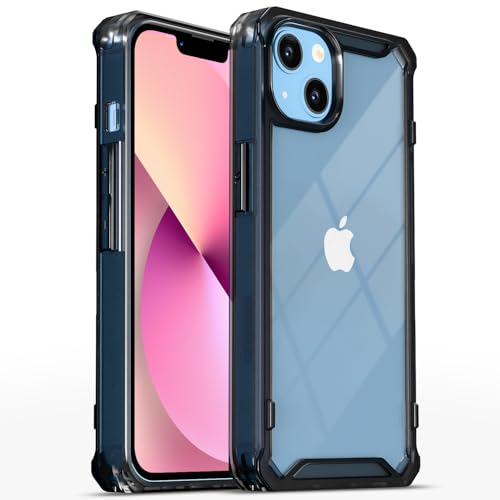 Image of Pikkme Back Cover for iPhone 13 / iPhone 14 PC + TPU Transparent Hybrid Shock Absorption Bumper Case (Black)