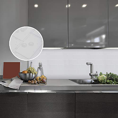 Ecoart Peel And Stick Backsplash 10" X 10" Stick On Kitchen Bathroom Backsplash Subway Peel And Stick Tile (6 Sheets) (Subway White With White Grout) #TOP3
