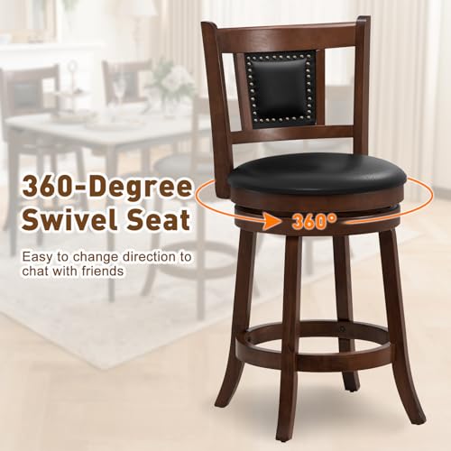 Butacos giratorios GIANTEX, set de 4 unidades, altura de barra 25,5 pulgadas, respaldo ergonómico, asiento acolchado suave, patas de madera de caucho, reposapiés, sin brazos, para cocina, comedor y pub miniatura 6