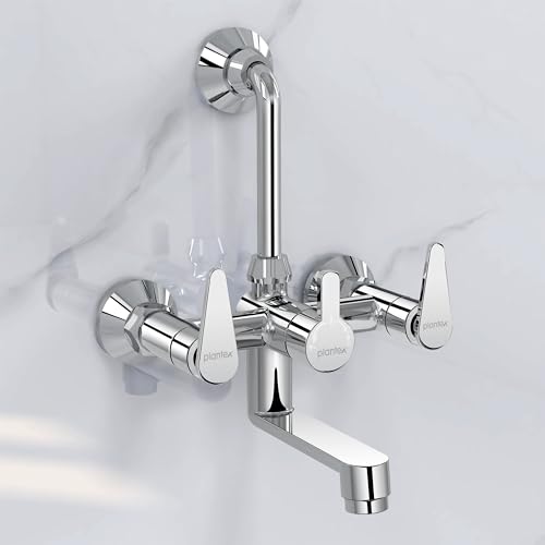 Image of Plantex Wall Mixer for Bathroom 2 in 1 with L-Bend Connector for Overhead Shower /Tap Mixer /Water Saving Nozzle Tap - 7 Year Manufacturer's Warranty (LEA-718-Chrome)