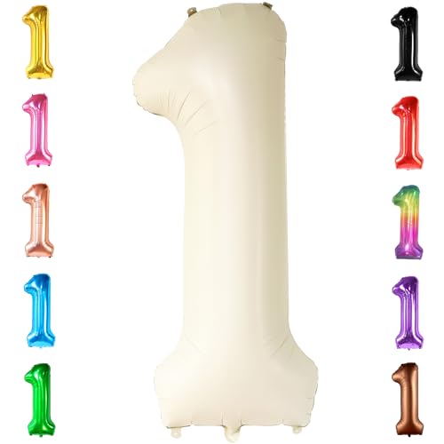 Image of KatchOn, Beige Number 1 Balloon 40 Inch, Happy Birthday Number Balloon | Number 1 Balloon, Reusable Foil Number Balloons for Birthday Decorations, 1st Anniversary Decor and Celebrations