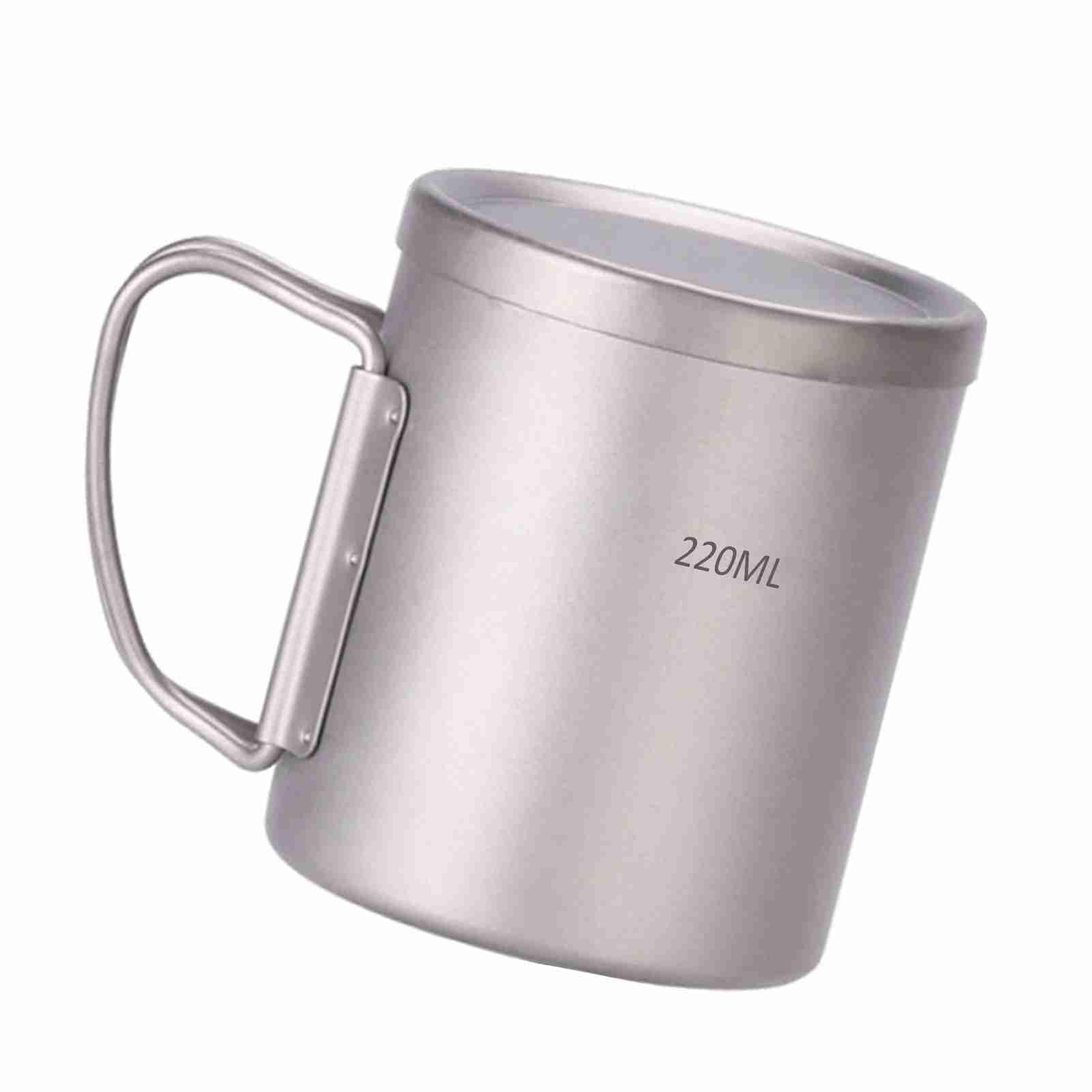 Wakects Doppelwandiger Becher, Leichte Isolierte Reisekaffeetasse, Faltbarer Griff für Camping und Outdoor-Einsatz (220ML)