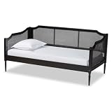 Baxton Studio Hancock Mid-Century Modern Charcoal Finished Wood and Synthetic Rattan Twin Size Daybed