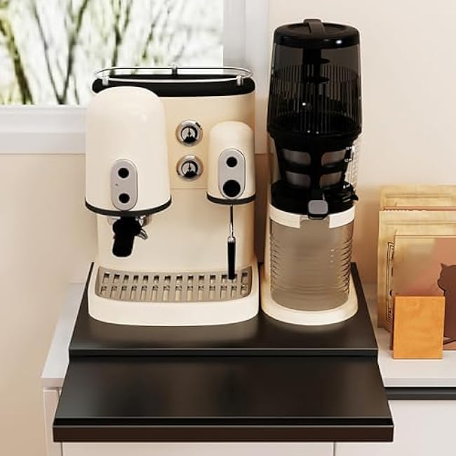 Sliding Tray for Coffee Maker, Countertop Storage Slider Microwave Oven Sliding Tray Carbon Steel Pull Out Organizer Shelf for Kitchen Appliances (Black)