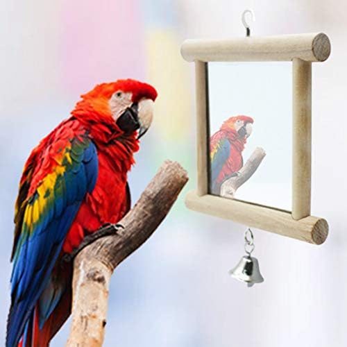 Bird Mirror, Wooden Double Mirror with Bell for Bird, 3.9 * 3.9inch/10 * 10 cm