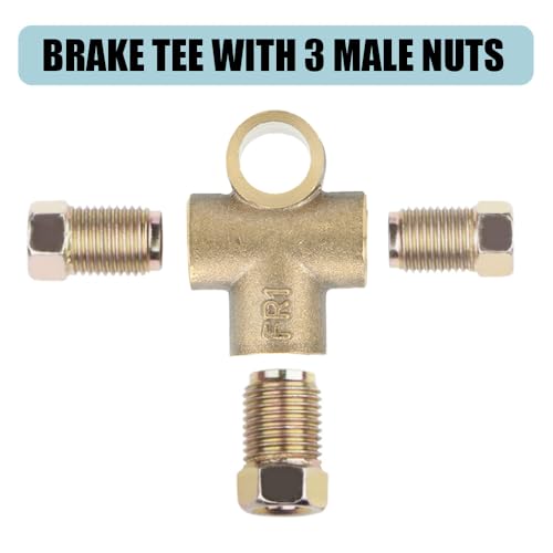 Uadme Bremsleitung T Stück, 3 Wege Bremsleitung T Schlauchverbinder aus Legierung, Bremsölschlauch Adapter, mit 3 Männlichen Muttern Short Union, für M10 3/16 Zoll Rohr 10mm