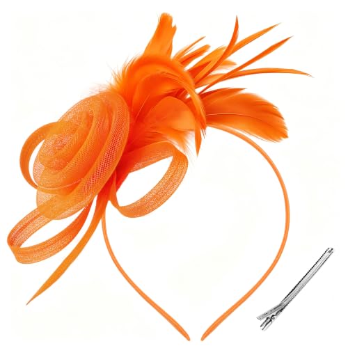 Diica Fascinators for Women Tea Party Hats for Women Fascinator Church Hat with Clip for Cocktail Wedding (Orange)