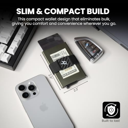 Image of CODE 118 Wallet for Men - Slim Minimalist Aluminum Smart Wallet with RFID Blocking - Compact cash and Credit card holder with Pop Up Ejector (Classic, Military Green)