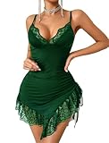 Avidlove Women's Summer Mini Dresses Sleeveless Sexy V Neck Lace Splicing Cocktail Party Straps Bodycon Dress Green S