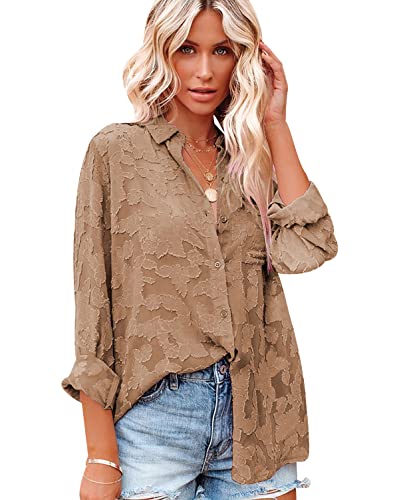 Blouse Femme Col V Manche Longue 3/4 Chemisier Dentelle Femme Chic Et Élégant Chemise Oversize Blouse Tunique Fluide Femme Grande Taille Chemisier Mousseline...