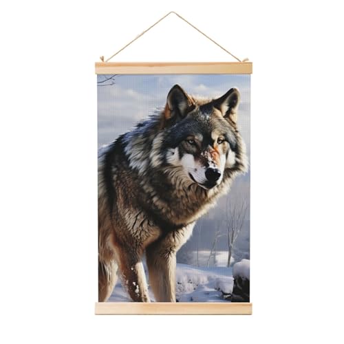 Poster loup avec suspension bois pour sublimer un mur vide sans abîmer votre décoration