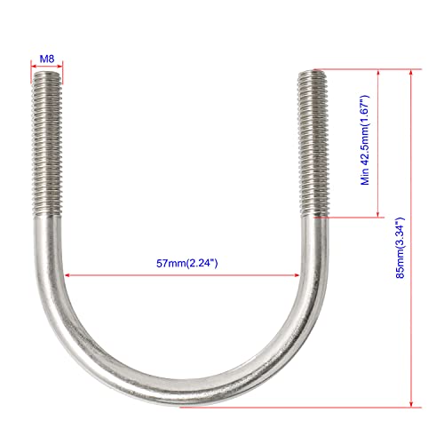 Image of Round U-Bolts 3.03 inch(77mm) Inner Width M8 Thread 304 Stainless Steel Silver with Plates Nuts Flat Washers for Car /RV /Trailer Bumper, 2Pcs