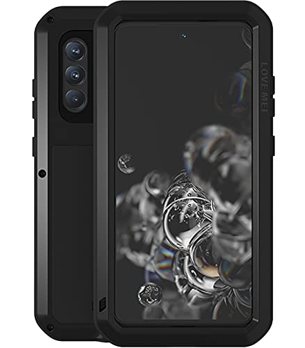 Samsung Galaxy S21 FE Coque, Aluminium Métal + Verre trempé étanche Antichoc Militaire Heavy Duty Robuste Couverture Housse Coque, pour Samsung Galaxy S21 FE (S21 FE, Noir) Cover