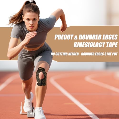 Image of Kinesiology Tape, 40 Count Precut Strips 2 Rolls Original Cotton Tape | Elastic Athletic Tape for Muscle Strain Relief & Joint Support, Latex Free Kinetic Tape, Waterproof & Breathable Sports Tape