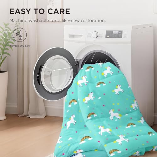 Image of 200 GSM 400 TC Kids Glace Cotton Reversible Cartoon Printed Double Bed King Size Comforter with Matching Bedsheet 90x100 Inches with 2 Pillow Covers Set of 4 Pieces- Sky